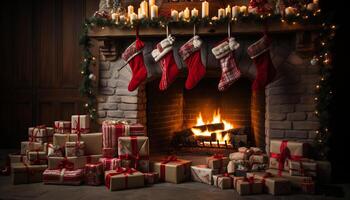ai generato inverno celebrazione accogliente casa, raggiante candela, Natale albero generato di ai foto