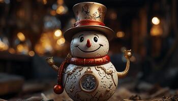 ai generato sorridente pupazzo di neve porta inverno rallegrare e celebrazione generato di ai foto