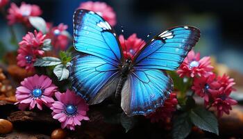 ai generato vicino su di un' vivace farfalla su un' fiore generato di ai foto
