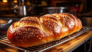 ai generato appena al forno pane, un' delizioso fatti in casa pasto generato di ai foto