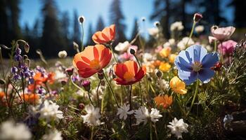 ai generato bellissimo prato di colorato fiori selvatici nel il estate generato di ai foto