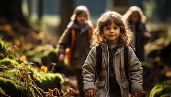 ai generato sorridente bambino gode autunno all'aperto con famiglia generato di ai foto