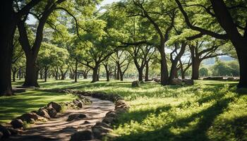 ai generato verde erba e albero creare un' tranquillo scena generato di ai foto