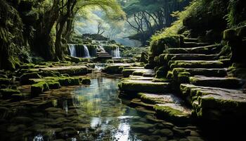 ai generato tranquillo scena di fluente acqua nel tropicale foresta pluviale generato di ai foto