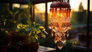 ai generato raggiante lanterna si illumina natura eleganza in casa a notte generato di ai foto
