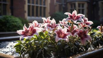 ai generato vivace rosa azalea fiorire nel un' formale giardino generato di ai foto