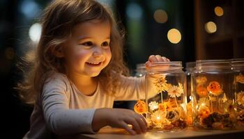 ai generato sorridente bambino godendo natura, giocando all'aperto felicemente generato di ai foto