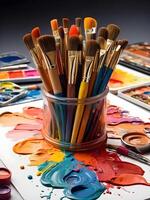 ai generato mondo arte giorno modello aprile 15, pittura spazzole colore tavolozza sfondo, artistico bandiera foto