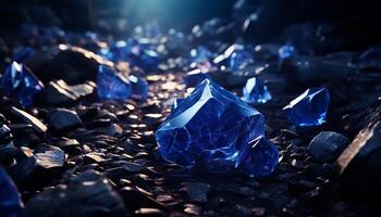 ai generato brillante blu pietra preziosa, prezioso cristallo, raggiante nel natura generato di ai foto