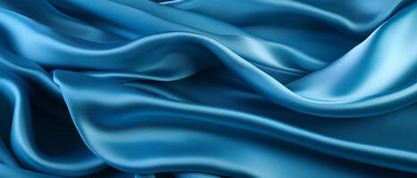 ai generato lussuoso blu seta tessuto con elegante ondulato struttura foto