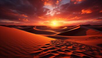 ai generato tramonto al di sopra di sabbia dune crea un' maestoso paesaggio generato di ai foto