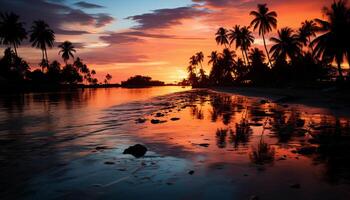 ai generato tranquillo tramonto al di sopra di tropicale costa, natura bellezza generato di ai foto