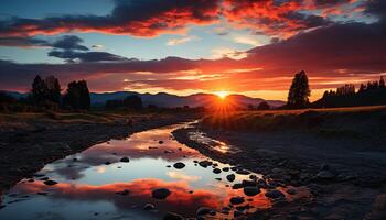 ai generato tramonto al di sopra di montagna gamma, natura vivace colorato bellezza generato di ai foto