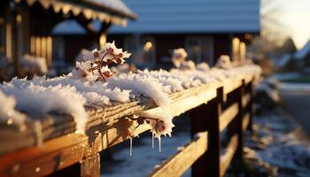 ai generato inverno natura neve, all'aperto, Di legno, Materiale, ghiaccio generato di ai foto