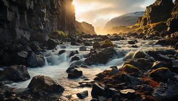 ai generato tranquillo scena di fluente acqua nel natura generato di ai foto