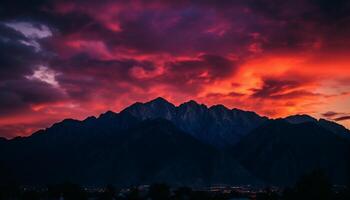 ai generato montagna picco silhouette a crepuscolo, natura bellezza illuminato di tramonto generato di ai foto