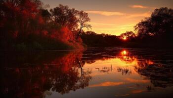 ai generato natura tramonto riflessione vernici un' tranquillo paesaggio di autunno bellezza generato di ai foto