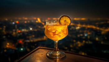 ai generato vita notturna nel il città cocktail, grattacieli, e illuminato tetti generato di ai foto