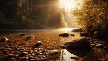 ai generato natura bellezza foresta, albero, paesaggio, all'aperto, autunno, acqua, foglia, roccia generato di ai foto