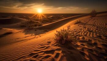 ai generato tramonto al di sopra di il arido africano paesaggio, un' tranquillo scena di bellezza generato di ai foto