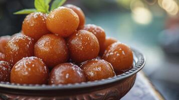 ai generato indulgere nel il irresistibile fascino di gulab jamon, un' bangladesh dolce artigianale con amore per festival e speciale occasioni foto