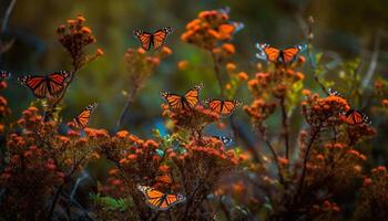 ai generato un' vivace farfalla nel natura, vicino su, in mostra suo Multi colorato Ali generato di ai foto