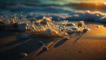 ai generato natura sabbia vicino su, sfondi acqua estate onda all'aperto bagnato blu generato di ai foto