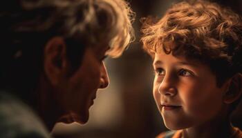 ai generato sorridente ragazzi abbraccio, godendo natura tramonto, giocoso famiglia bonding all'aperto generato di ai foto