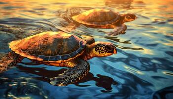 ai generato tartaruga nuoto nel blu acqua, lento e bellissimo subacqueo creatura generato di ai foto