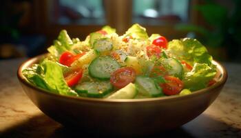 ai generato freschezza e natura su un' piatto salutare insalata con biologico verdure generato di ai foto