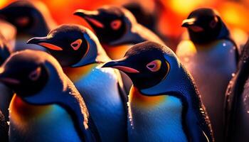 ai generato pinguino becco, blu piuma, vicino su, Multi colorato animale testa all'aperto generato di ai foto