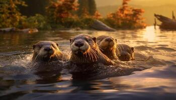 ai generato un' carino foca giocando nel il acqua, guardare a telecamera generato di ai foto