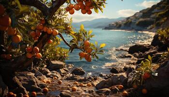 ai generato natura bellezza maturo frutta, fresco cibo, biologico agricoltura, verde paesaggio generato di ai foto