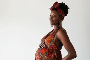 ai generato studio foto ritratto di bellissimo buio pelle africano americano incinta donna su colore sfondo