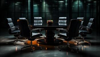 ai generato moderno ufficio sedia seduta nel un' lussuoso sala del consiglio generato di ai foto