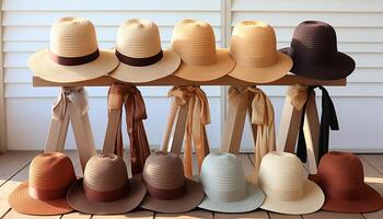 ai generato alla moda cannuccia cappello Aggiunge eleganza per estate abiti generato di ai foto
