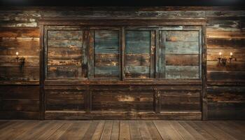 ai generato vecchio stile di legno porta nel rustico, abbandonato edificio generato di ai foto