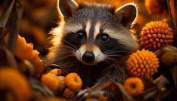 ai generato carino piccolo mammifero nel autunno foresta, guardare a telecamera generato di ai foto