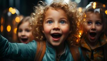 ai generato sorridente bambini giocando al chiuso, portando gioia e felicità generato di ai foto