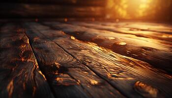 ai generato vecchio tavola pavimentazione illuminato di tramonto luce del sole generato di ai foto