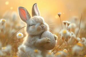 ai generato carino coniglietto abbraccio Pasqua uovo foto