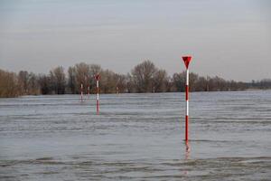 il fiume Reno nel Germania a alto acqua con rosso e bianca marcature foto