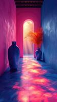 ai generato radiante luce del sole getto caldo splendore nel colorato corridoio. sfondo per instagram storia, bandiera foto