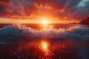 ai generato bellissimo tropicale tramonto su oceano spiaggia professionale fotografia foto