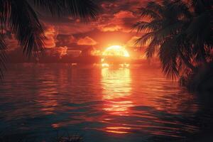 ai generato bellissimo tropicale tramonto su oceano spiaggia professionale fotografia foto