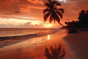 ai generato bellissimo tropicale tramonto su oceano spiaggia professionale fotografia foto