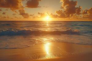 ai generato bellissimo tropicale tramonto su oceano spiaggia professionale fotografia foto