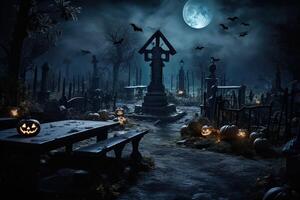 ai generato Halloween concetto, cupo foresta e cimitero foto