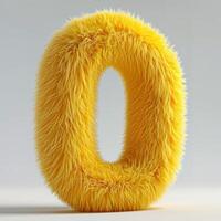 ai generato un' luminosa giallo, peloso strutturato numero zero sta su con suo vivace colore e morbido aspetto esteriore, in mostra un' unico e creativo design. foto