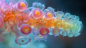 ai generato batteri colonie sotto un' microscopio. generativo ai foto